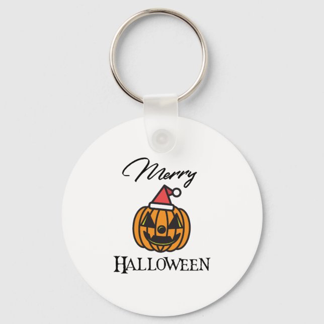 Merry Halloween, Halloween Christmas, Humor Hallow Key Ring (Front)