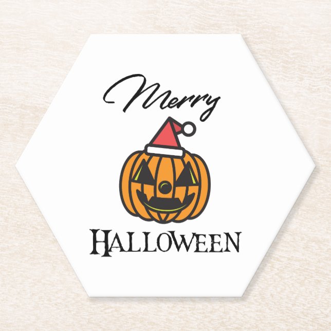 Merry Halloween, Halloween Christmas, Humor Hallow Paper Coaster (Front)