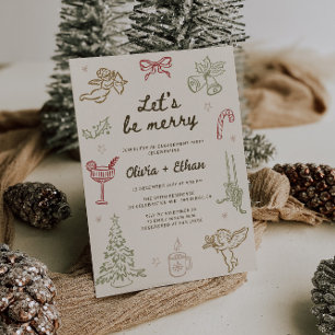 Merry Hand Drawn Christmas Engagement Party Invitation