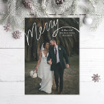 Merry Hand Lettering Wedding Photo Holiday Card<br><div class="desc">Original hand-lettered Merry with editable "and married". Customise further to add more text or more photos to the back side. Also available in non foil</div>