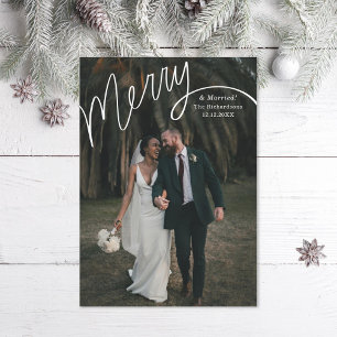 Merry Hand Lettering Wedding Photo Holiday Card