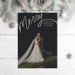 Merry Hand Lettering Wedding Photo Holiday Card<br><div class="desc">Original hand-lettered Merry with editable "and married". Customise further to add more text or more photos to the back side. Also available in non foil</div>