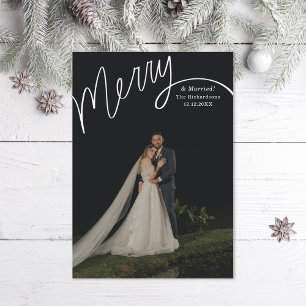 Merry Hand Lettering Wedding Photo Holiday Card