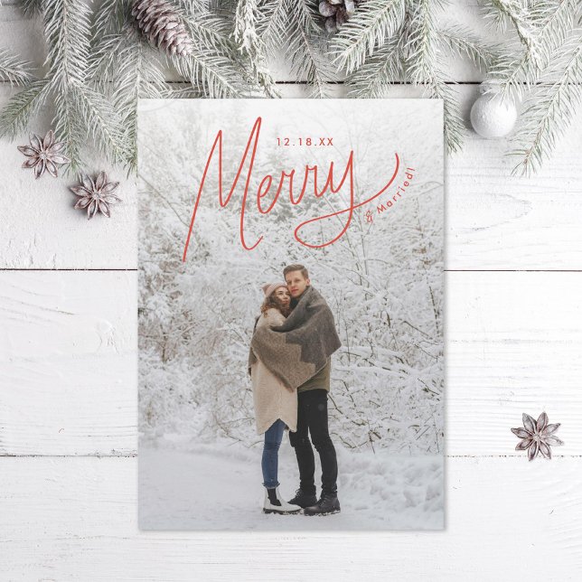 Merry Hand Lettering Winter Newlywed Holiday Card (Creator Uploaded)