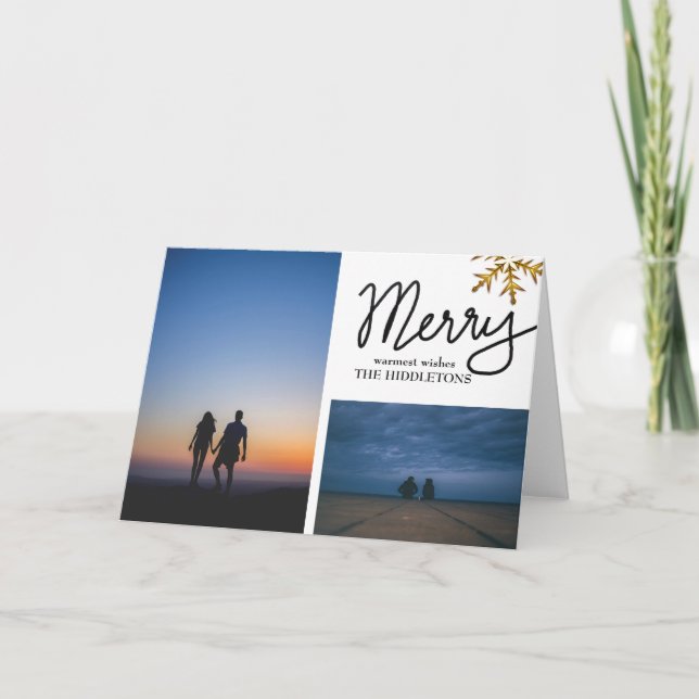 Merry Handwritten Holiday Script Two Photo Card (Front)
