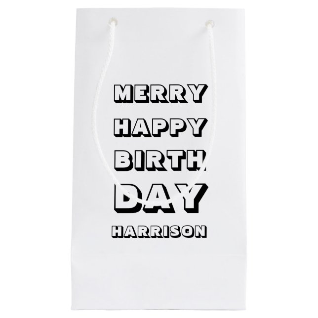Merry Happy Birthday custom name Christmas Small Gift Bag (Front)