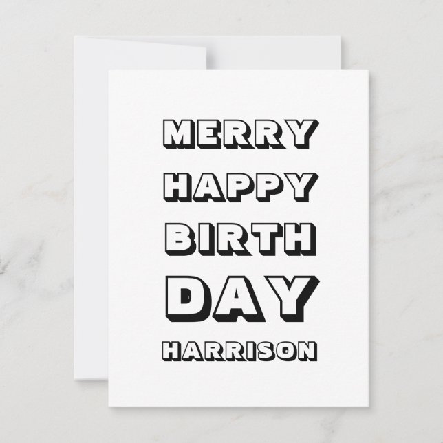 Merry Happy Birthday custom name modern Christmas Card (Front)