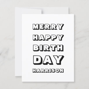 Merry Happy Birthday custom name modern Christmas Card