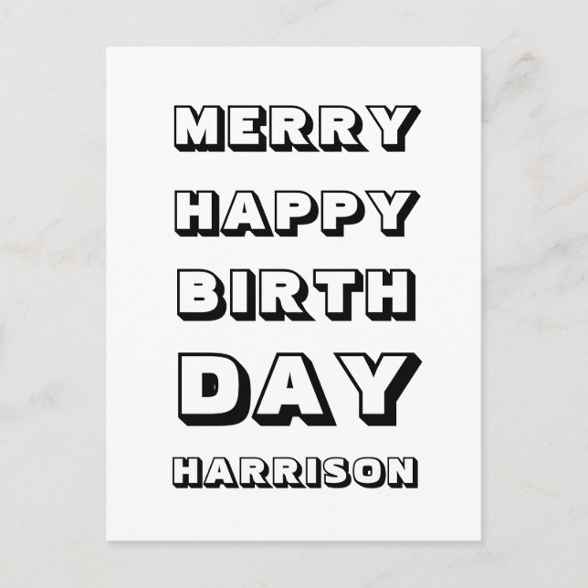 Merry Happy Birthday custom name modern Christmas Postcard (Front)