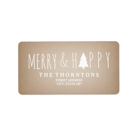 Merry & Happy Cardstock Christmas Tree Address Address Label
