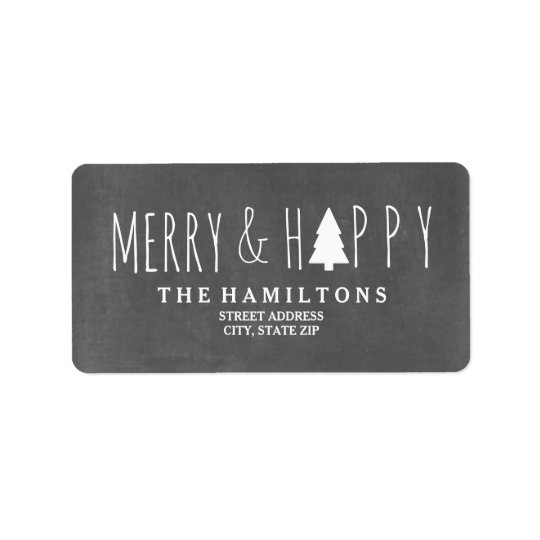Merry & Happy Chalkboard Christmas Tree Address Address Label