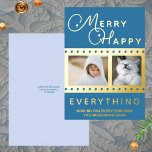 Merry Happy Chic 2 Photo Word Art Blue Gold Foil Holiday Card<br><div class="desc">Personalise these chic Merry Happy Everything Christmas cards in dark blue with real gold foil printing and your photos. Equally appropriate for Hanukkah or interfaith families who celebrate both (Chrismukkah) these dark blue personalised holiday cards with gold foil accents are easy to customise. Add your photos using the two templates...</div>