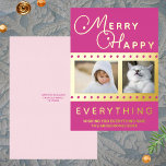 Merry Happy Chic 2 Photo Word Art Pink Gold Foil Holiday Card<br><div class="desc">Personalise these chic Merry Happy Everything Christmas cards in dark pink with real gold foil printing and your photos. Equally appropriate for Hanukkah or interfaith families who celebrate both (Chrismukkah) these dark pink personalised holiday cards with gold foil accents are easy to customise. Add your photos using the two templates...</div>