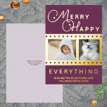 Merry Happy Chic 2 Photo Word Art Purple Gold Foil Holiday Card<br><div class="desc">Personalise these chic Merry Happy Everything Christmas cards in dark purple with real gold foil printing and your photos. Equally appropriate for Hanukkah or interfaith families who celebrate both (Chrismukkah) these dark purple personalised holiday cards with gold foil accents are easy to customise. Add your photos using the two templates...</div>