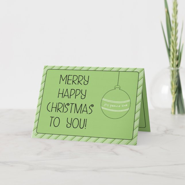Merry Happy Christmas Green Joy Bulb Holiday Card (Front)