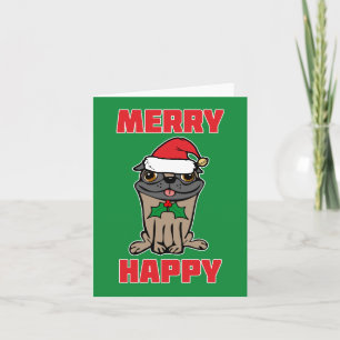 Merry Happy Christmas Pug Holiday Card