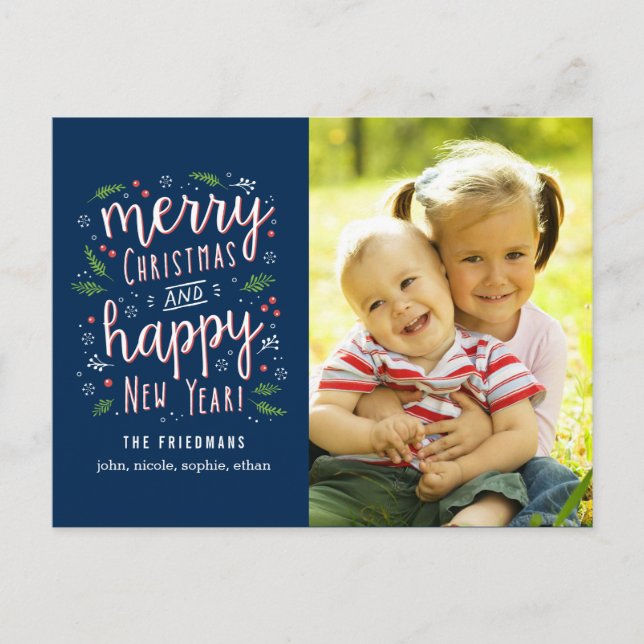 Merry Happy Editable Colour Holiday Photo Card (Front)