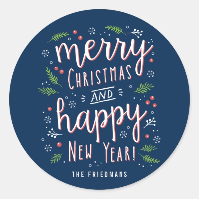 Merry Happy Editable Colour Holiday Sticker (Front)