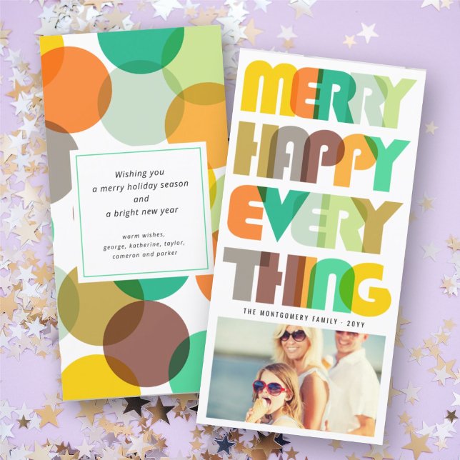Merry Happy Everything Colorful Typography Photo Holiday Card (Creator Uploaded)