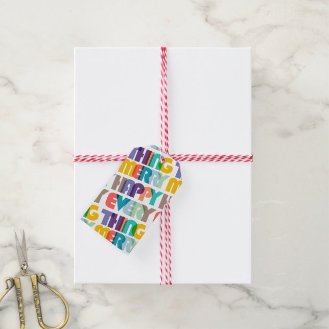 Merry Happy Everything Colourful Holiday Gift Tag (With Twine)