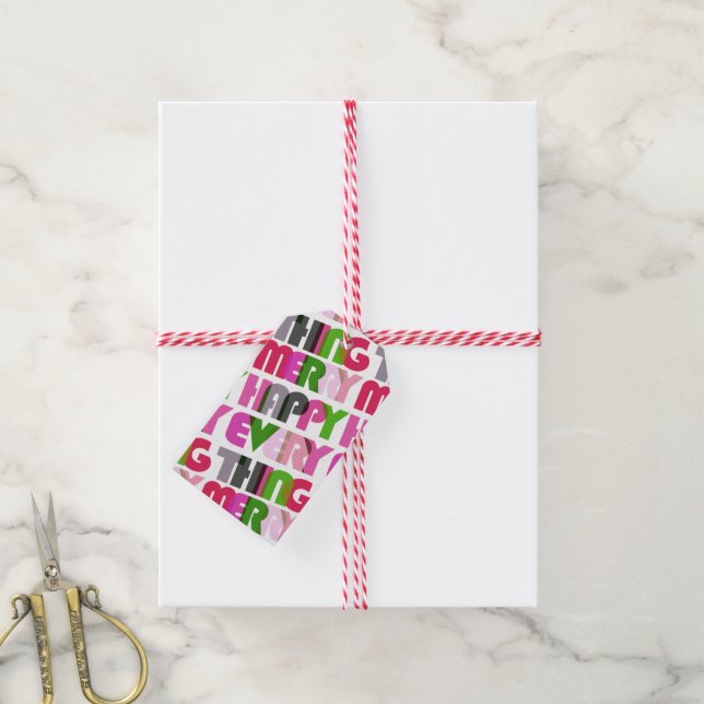 Merry Happy Everything Colourful Holiday Gift Tag (With Twine)
