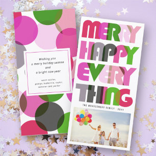Merry Happy Everything Colourful Typography Photo Holiday Card