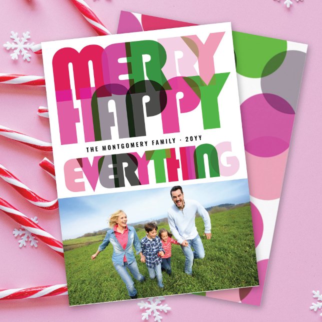 Merry Happy Everything Colourful Typography Photo Holiday Card (Creator Uploaded)