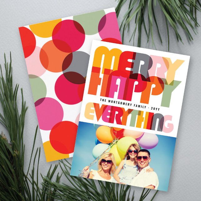 Merry Happy Everything Colourful Typography Photo Holiday Card (Creator Uploaded)
