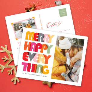 Merry Happy Everything Colourful Typography Photo Holiday Postcard
