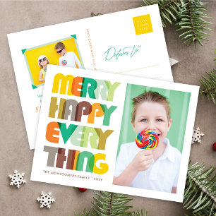 Merry Happy Everything Colourful Typography Photo Holiday Postcard