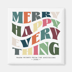 Merry Happy Everything Groovy Holiday Christmas Magnet