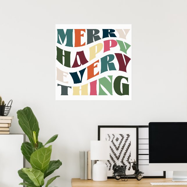 Merry Happy Everything Groovy Holiday Christmas Poster (Home Office)