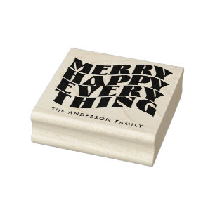 Merry Happy Everything Groovy Holiday Christmas Rubber Stamp