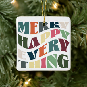Merry Happy Everything Groovy Holiday Photo Ceramic Ornament