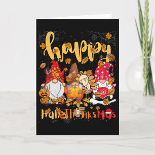 Merry Happy Hallothanksmas Gnomes Halloween Thanks Card