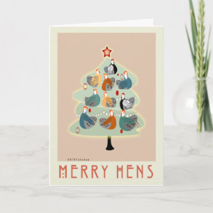 Merry happy hens Christmas tree Card