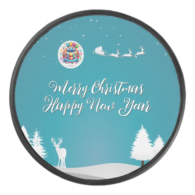 Merry Happy Hockey Puck (Front)