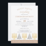 Merry Happy Tan Chrismukkah Holiday Party<br><div class="desc">Design your own Merry Happy Chrismukkah holiday party invitations with this simple modern interfaith design of gold Hanukkah Menorahs and silvery grey Christmas trees with mixed fonts in a soft neutral tan and black. Every bit of text on these tan and white custom invitations can be edited and personalised so...</div>