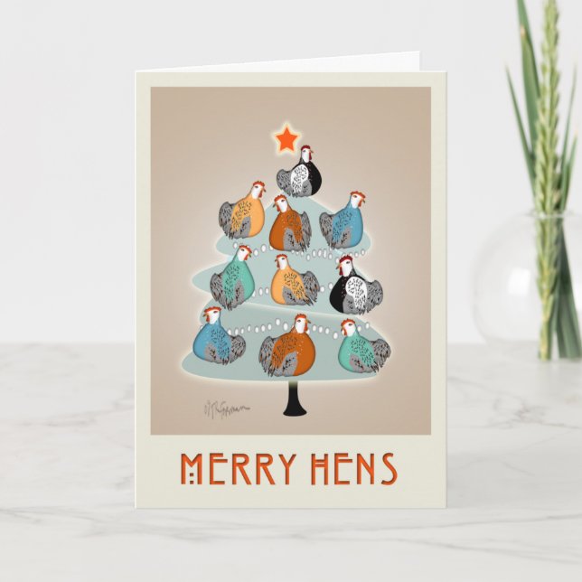 Merry Hens Christmas tree greeting card (Front)