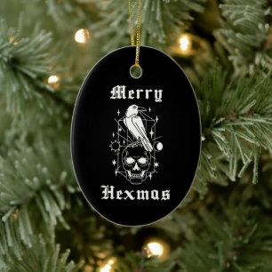 Merry Hexmas Witch Skull Spooky Witchcraft Ceramic Tree Decoration