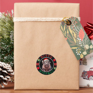 Merry Hippmas: Moo Deng Christmas Design Classic Round Sticker