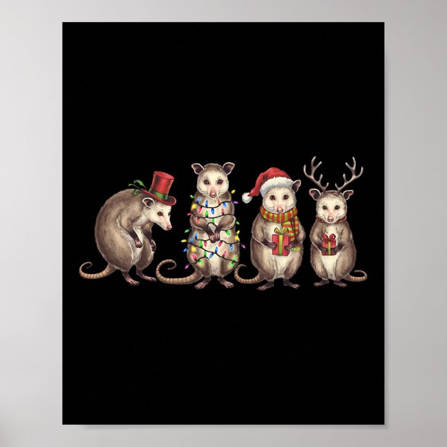Merry Hissmas Opossum Christmas Santa Hat Xmas Lig Poster (Front)