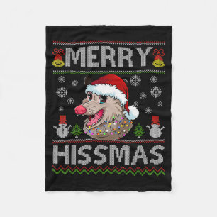 Merry Hissmas Ssum Christmas Ossum Lover Ugly Swea Fleece Blanket