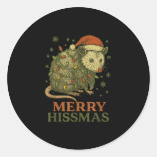 Merry Hissmas Ssum Santa Hat Xmas Light Men Women  Classic Round Sticker