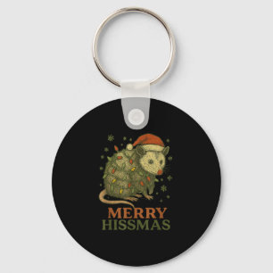 Merry Hissmas Ssum Santa Hat Xmas Light Men Women Key Ring