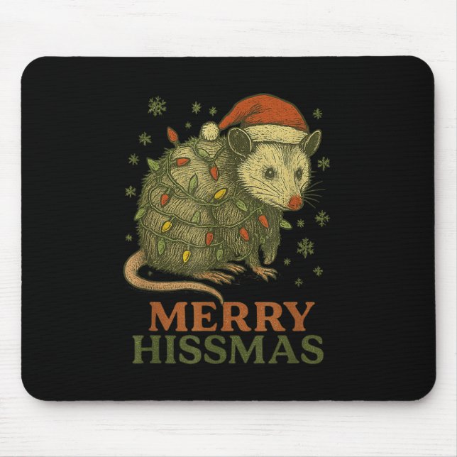 Merry Hissmas Ssum Santa Hat Xmas Light Men Women  Mouse Mat (Front)