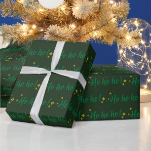Merry Ho Ho Ho Christmas Dark Green Seamless Wrapping Paper