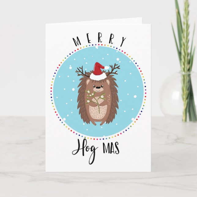 merry hog mas hedgehog funny joke christmas card (Front)