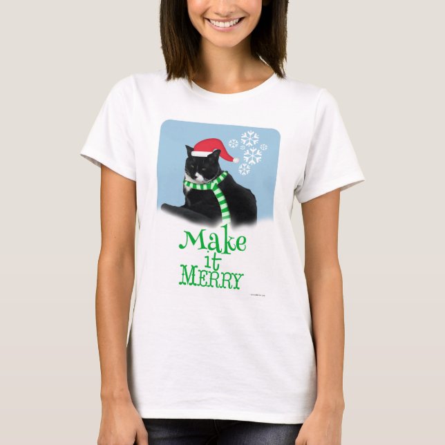 Merry Holiday Cat T-Shirt (Front)
