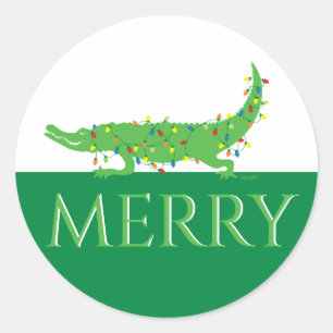 Merry Holiday Gator Classic Round Sticker